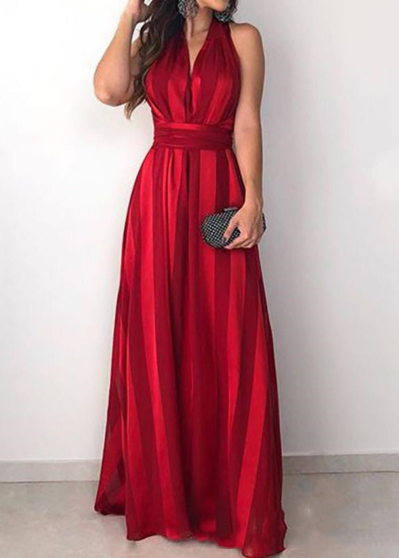 Slim Fit Red V Neck Tie Waist Cotton Dress Sleeveless AA1058 Ada Fashion
