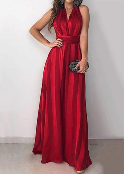 Slim Fit Red V Neck Tie Waist Cotton Dress Sleeveless AA1058 Ada Fashion