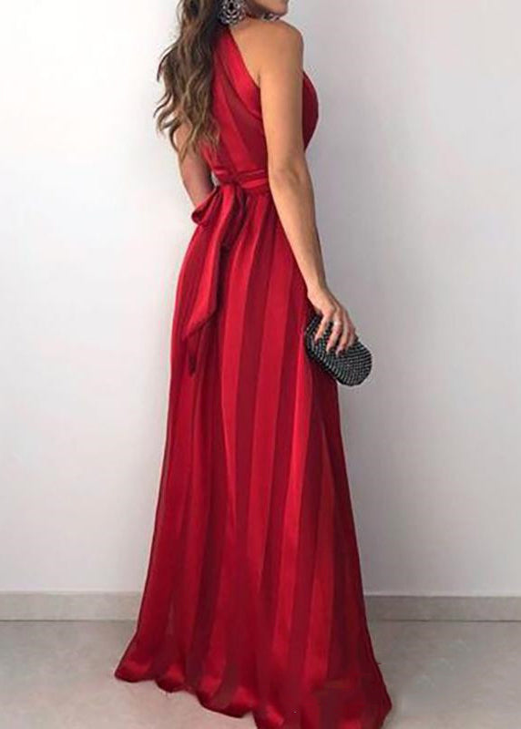 Slim Fit Red V Neck Tie Waist Cotton Dress Sleeveless AA1058 Ada Fashion