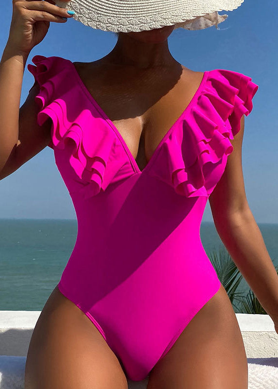 Slim Fit Rose Ruffled Patchwork Beach Swimwear Bodysuit VC065 WM-Beach-LTY240615