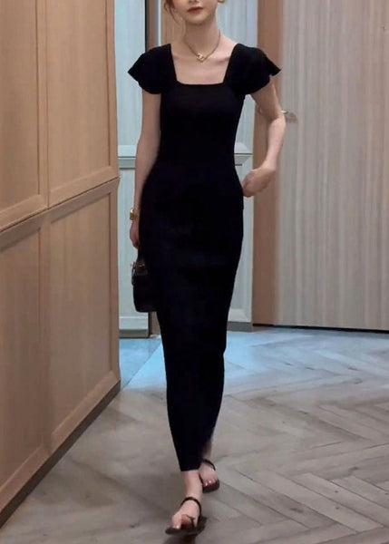 Fit Pockets Dresses Slim Long Square Summer Striped Collar Cotton FashionChic