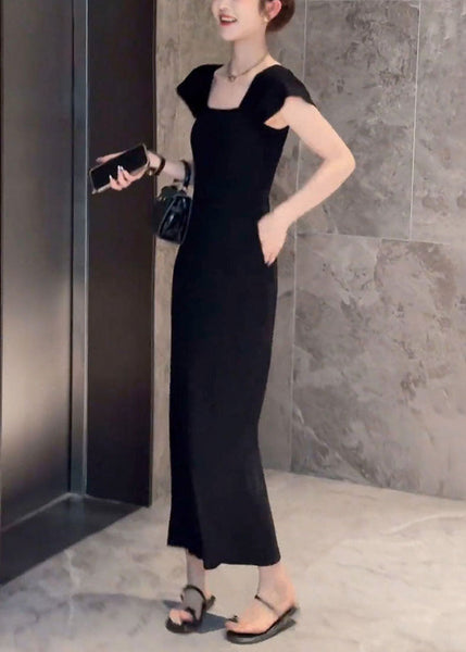 Fit Pockets Dresses Slim Long Square Summer Striped Collar Cotton FashionChic