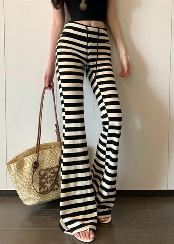Fit Slim Lace Flared Up Trousers Fall Cotton Striped FashionChic
