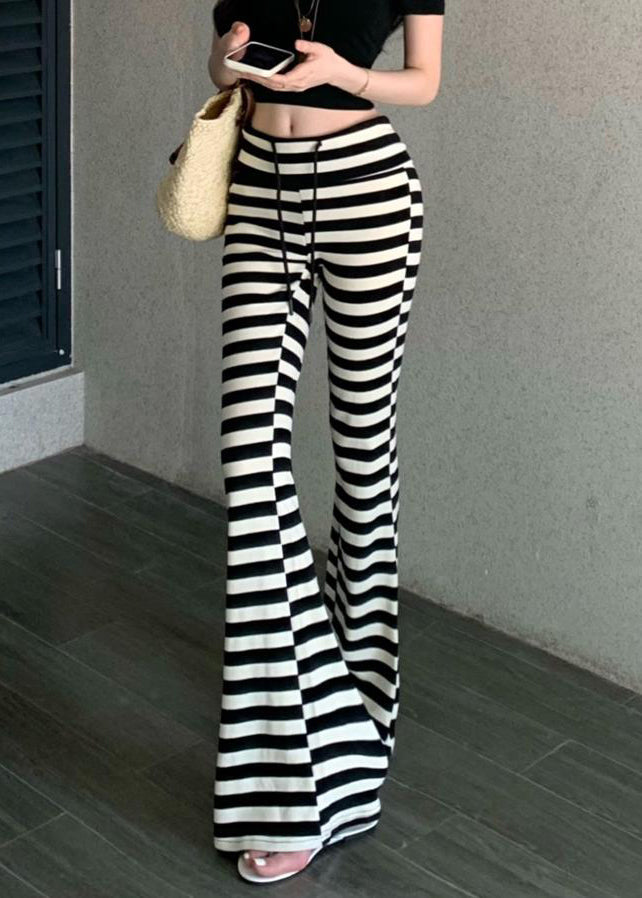 Fit Slim Lace Flared Up Trousers Fall Cotton Striped FashionChic