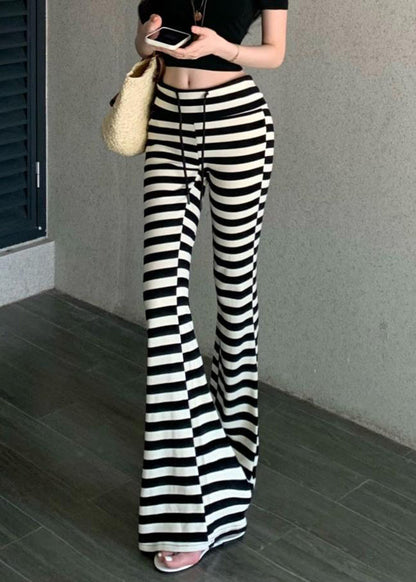 Fit Slim Lace Flared Up Trousers Fall Cotton Striped FashionChic