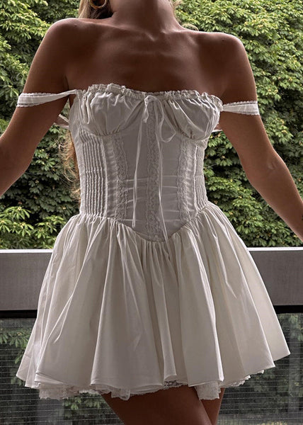 Slim Fit White Lace Solid Cotton Mid Dress Sleeveless YZ035 ABC