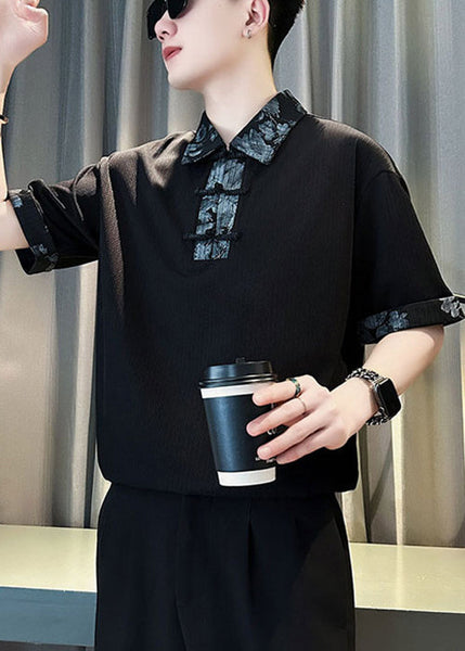 White Cotton Button Print Slim Shirts Patchwork Men Polo Fit FashionChic