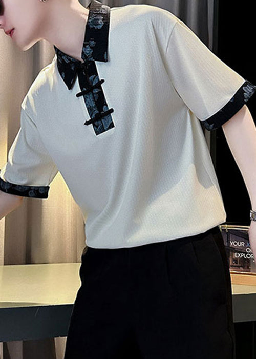 White Cotton Button Print Slim Shirts Patchwork Men Polo Fit FashionChic