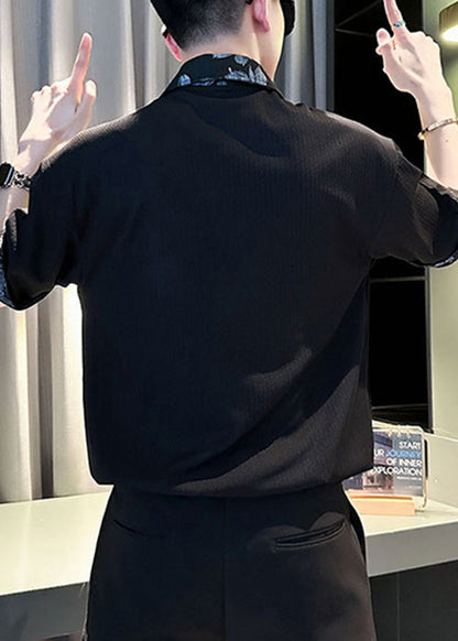 White Cotton Button Print Slim Shirts Patchwork Men Polo Fit FashionChic