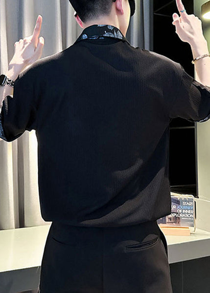 White Cotton Button Print Slim Shirts Patchwork Men Polo Fit FashionChic