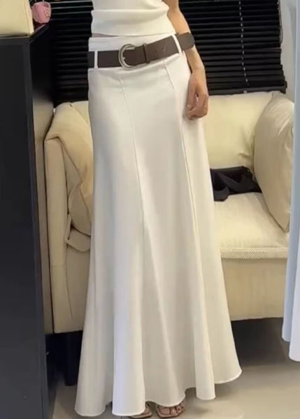 Slim Summer White High Solid Waist Fit Cotton Skirts FashionChic