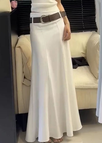 Slim Summer White High Solid Waist Fit Cotton Skirts FashionChic