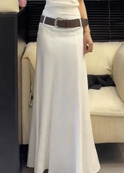 Slim Summer White High Solid Waist Fit Cotton Skirts FashionChic