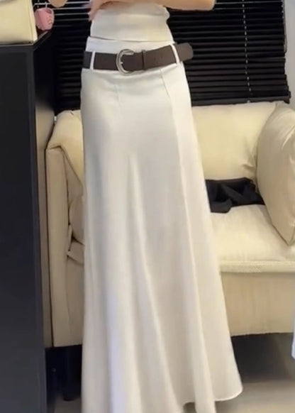 Slim Summer White High Solid Waist Fit Cotton Skirts FashionChic