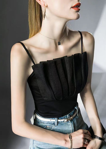 Slim Fit White Solid Patchwork Cotton Spaghetti Strap Tank Sleeveless KK014 SH-LF-VTP240602