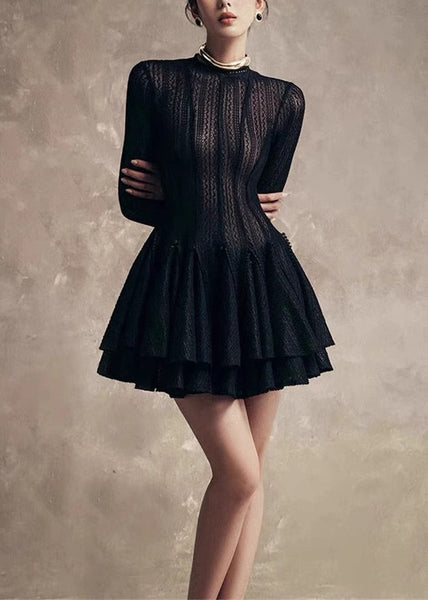 Zippered High Slim Waist Dress Lace Fall Fit White Mid FashionChic