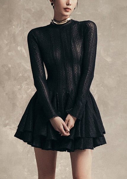 Zippered High Slim Waist Dress Lace Fall Fit White Mid FashionChic