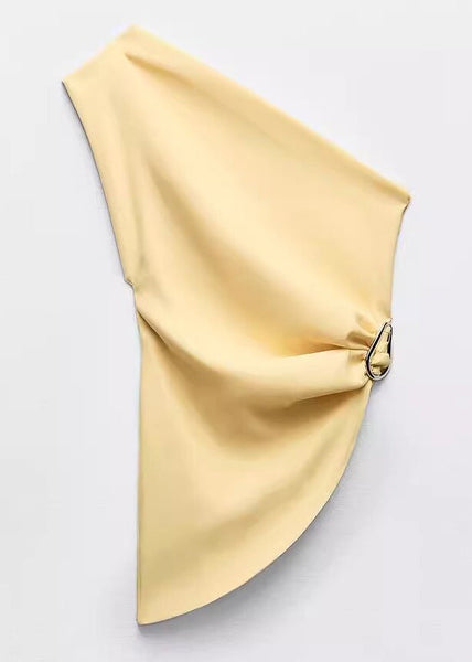 Shoulder Slim Solid Fit Vest Cotton Yellow Cold Asymmetrical FashionChic