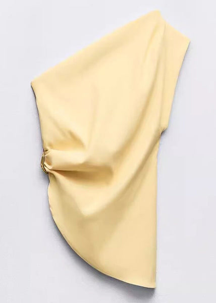 Shoulder Slim Solid Fit Vest Cotton Yellow Cold Asymmetrical FashionChic