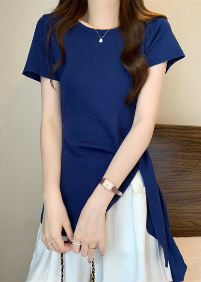 Slim Fit Summer Hollow Bow Asymmetrical Top O-Neck Out Yellow FashionChic