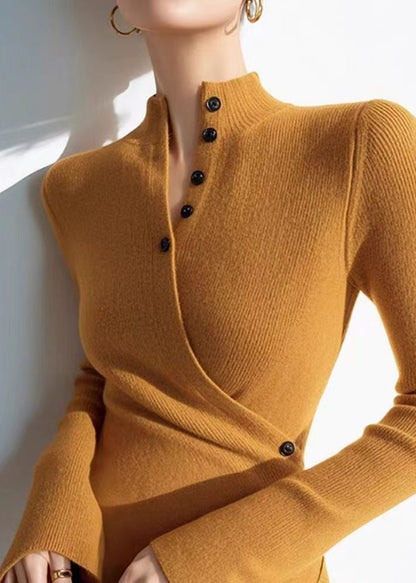 Slim Fit Yellow V Neck Wrinkled Cotton Knit Sweaters Winter OM006 ABC