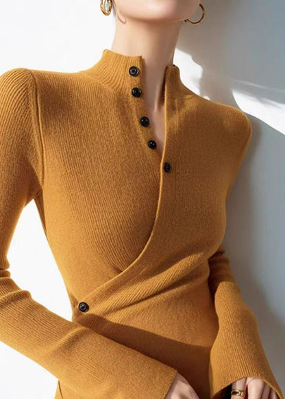 Slim Fit Yellow V Neck Wrinkled Cotton Knit Sweaters Winter OM006 ABC