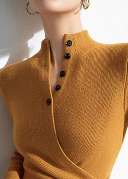Slim Fit Yellow V Neck Wrinkled Cotton Knit Sweaters Winter OM006 ABC