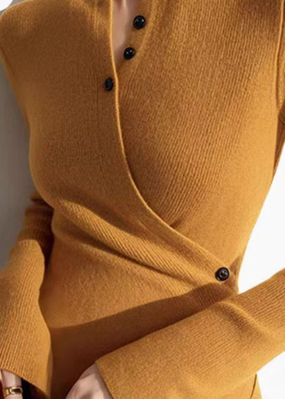 Slim Fit Yellow V Neck Wrinkled Cotton Knit Sweaters Winter OM006 ABC