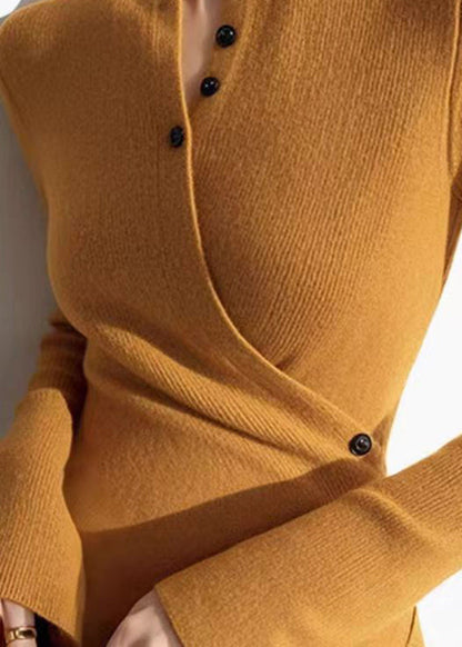 Slim Fit Yellow V Neck Wrinkled Cotton Knit Sweaters Winter OM006 ABC