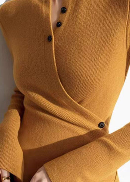 Slim Fit Yellow V Neck Wrinkled Cotton Knit Sweaters Winter OM006 ABC