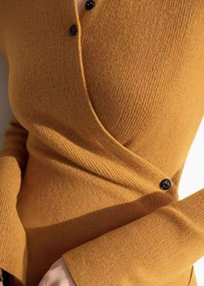 Slim Fit Yellow V Neck Wrinkled Cotton Knit Sweaters Winter OM006 ABC