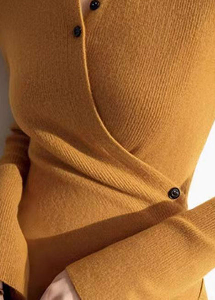 Slim Fit Yellow V Neck Wrinkled Cotton Knit Sweaters Winter OM006 ABC