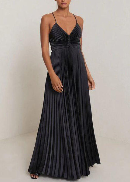 Slim Fit Yellow V Neck Wrinkled Cotton Spaghetti Strap Dress Sleeveless WW1059 Ada Fashion