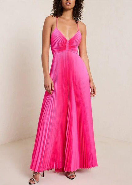 Slim Fit Yellow V Neck Wrinkled Cotton Spaghetti Strap Dress Sleeveless WW1059 Ada Fashion