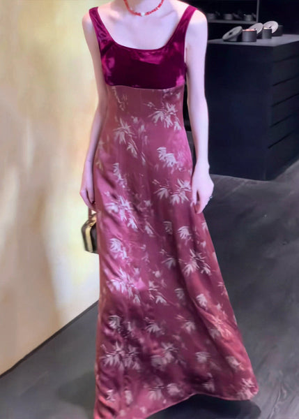 Slim Red Print High Waist Silk Long Dress Sleeveless ZL073 SH-LF-SDL240621