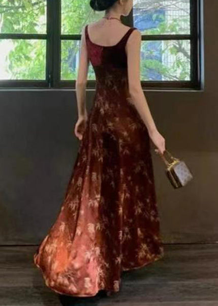 Slim Red Print High Waist Silk Long Dress Sleeveless ZL073 SH-LF-SDL240621