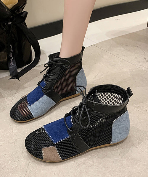 Soft Boots Beige Breathable Mesh Hollow Out Lace Up AP1060 shoe-XZ240905
