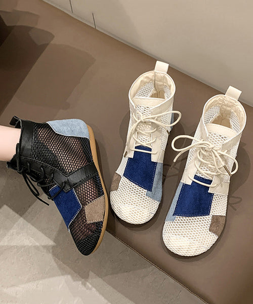 Soft Boots Beige Breathable Mesh Hollow Out Lace Up AP1060 shoe-XZ240905