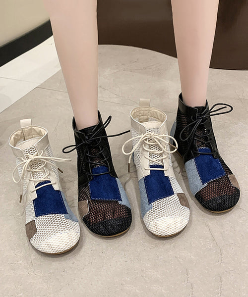 Soft Boots Beige Breathable Mesh Hollow Out Lace Up AP1060 shoe-XZ240905