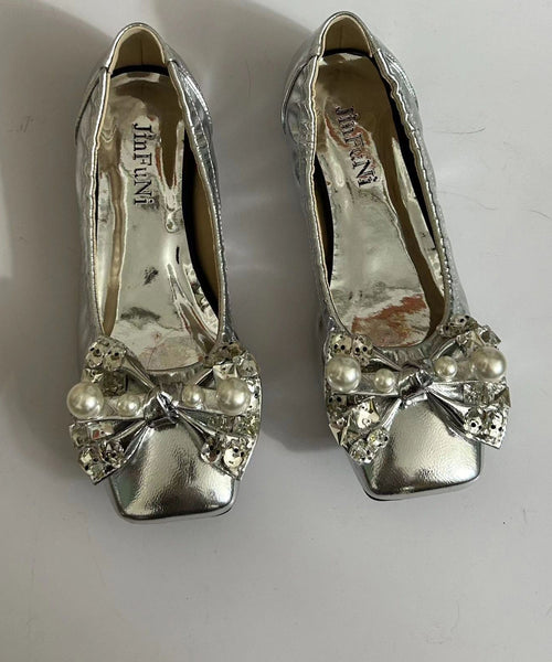 Soft Bow Zircon Splicing Flat Shoes For Women Green Faux Leather CZ1030 Ada Fashion