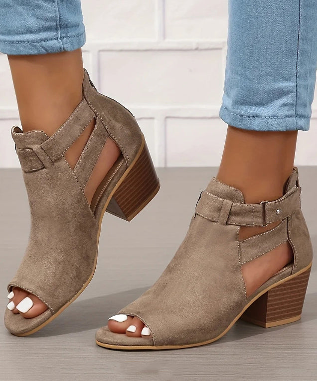 Soft Splicing Chunky Sandals Peep Toe Grey Suede AP1032 shoe-LX240905