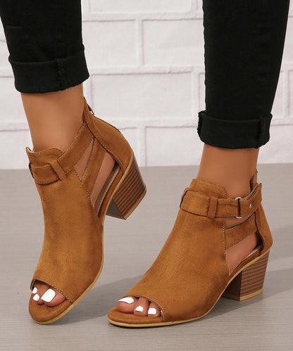 Soft Splicing Chunky Sandals Peep Toe Grey Suede AP1032 shoe-LX240905