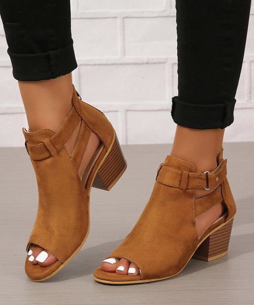 Soft Splicing Chunky Sandals Peep Toe Grey Suede AP1032 shoe-LX240905