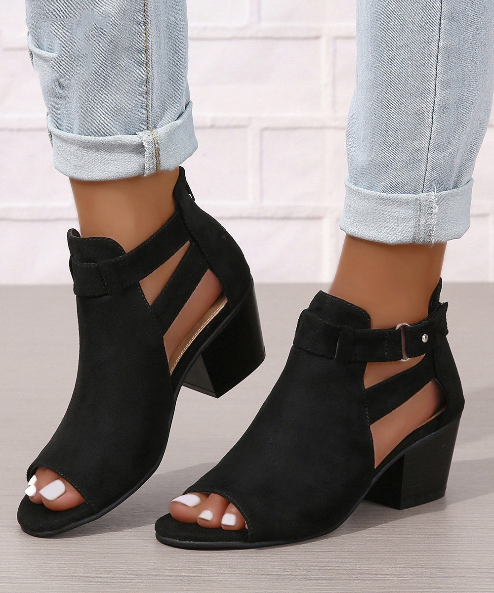 Soft Splicing Chunky Sandals Peep Toe Grey Suede AP1032 shoe-LX240905