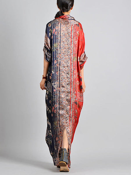 Plus Size Spliced Floral Print Vintage Tencel Women Dress RR1031 Buykud