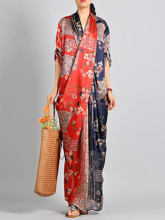 Plus Size Spliced Floral Print Vintage Tencel Women Dress RR1031 Buykud