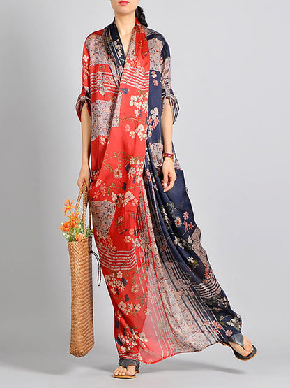 Plus Size Spliced Floral Print Vintage Tencel Women Dress RR1031 Buykud