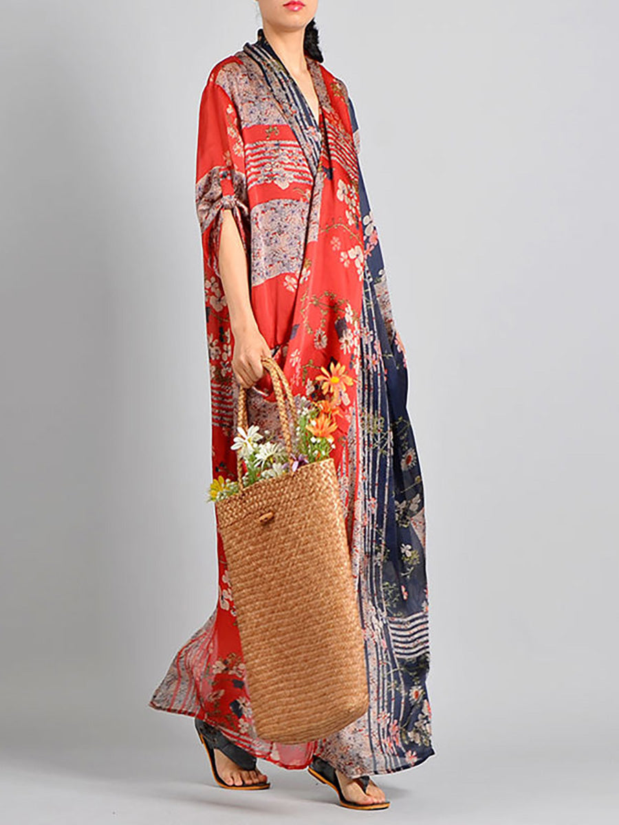 Plus Size Spliced Floral Print Vintage Tencel Women Dress RR1031 Buykud