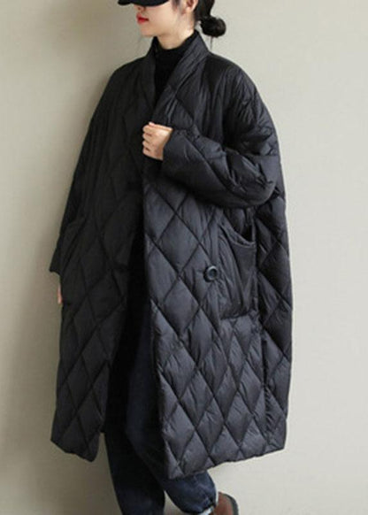 Street Black Stand Collar Button Pockets Winter Down Coat Long sleeve QS038 WT-WG-DJK210914