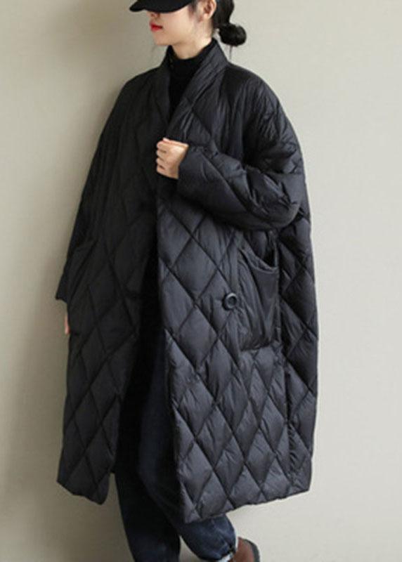 Street Black Stand Collar Button Pockets Winter Down Coat Long sleeve QS038 WT-WG-DJK210914